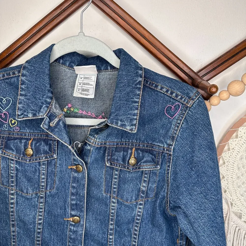 Vintage Disney Princess Embroidered Belle Cinderella Aurora Denim Jean Jacket